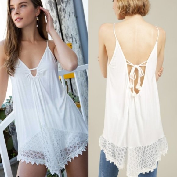 POL White Crochet Cami, Tank-Top: Medium 6/8, NWT. - Picture 4 of 7